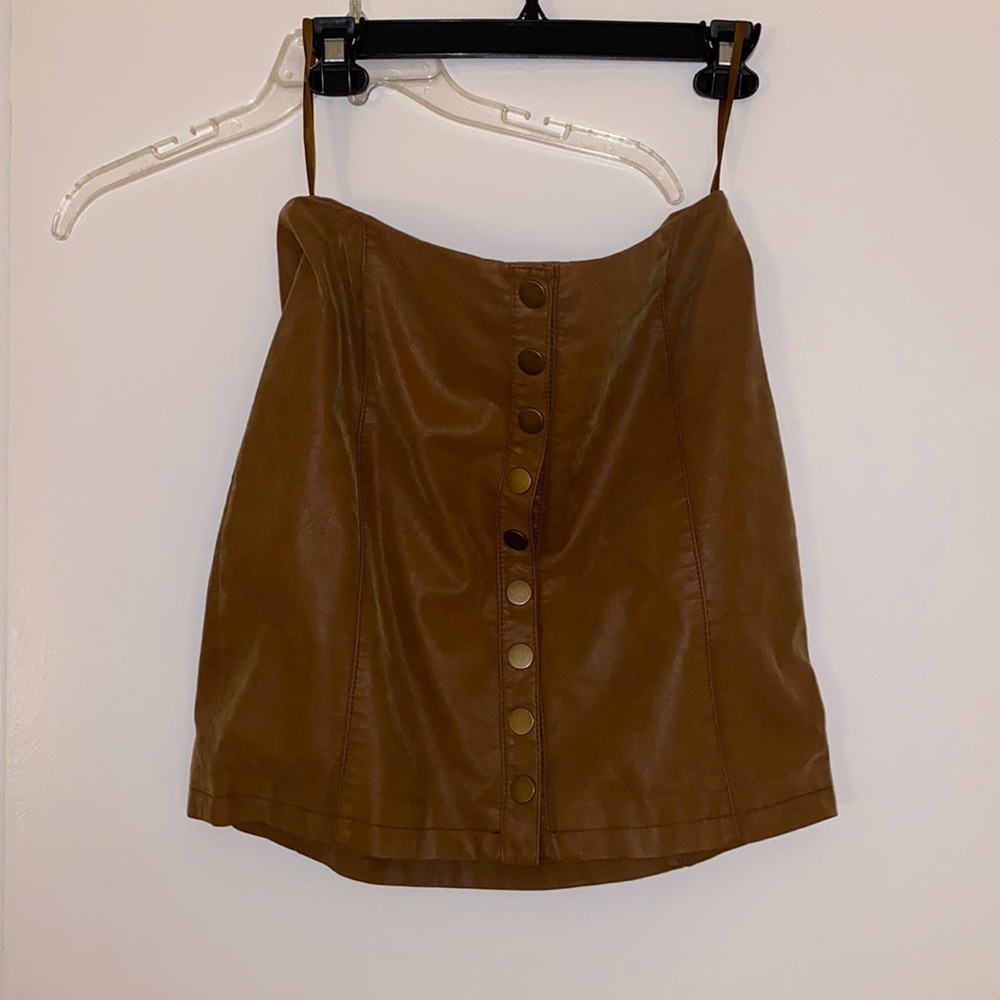 Free people brown faux leather skirt with buttons